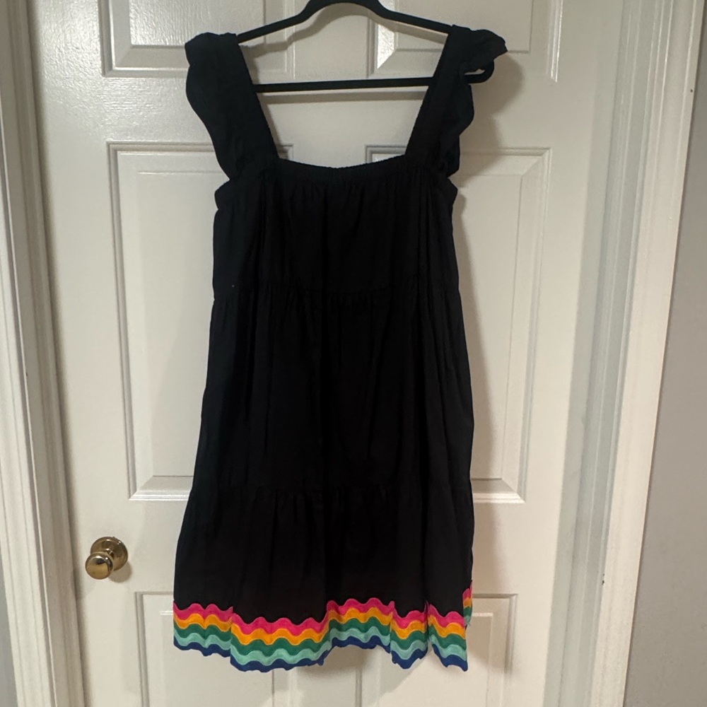 crown & ivy Black Mini Dress with Rainbow Hem